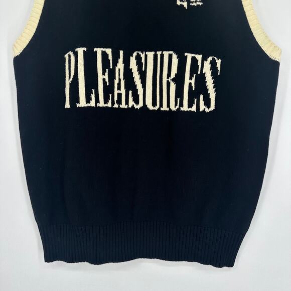 PLEASURES x Playboy Sweater Vest Vintage V-Neck Sleeveless Logo Pullover, Black - Picture 7 of 14